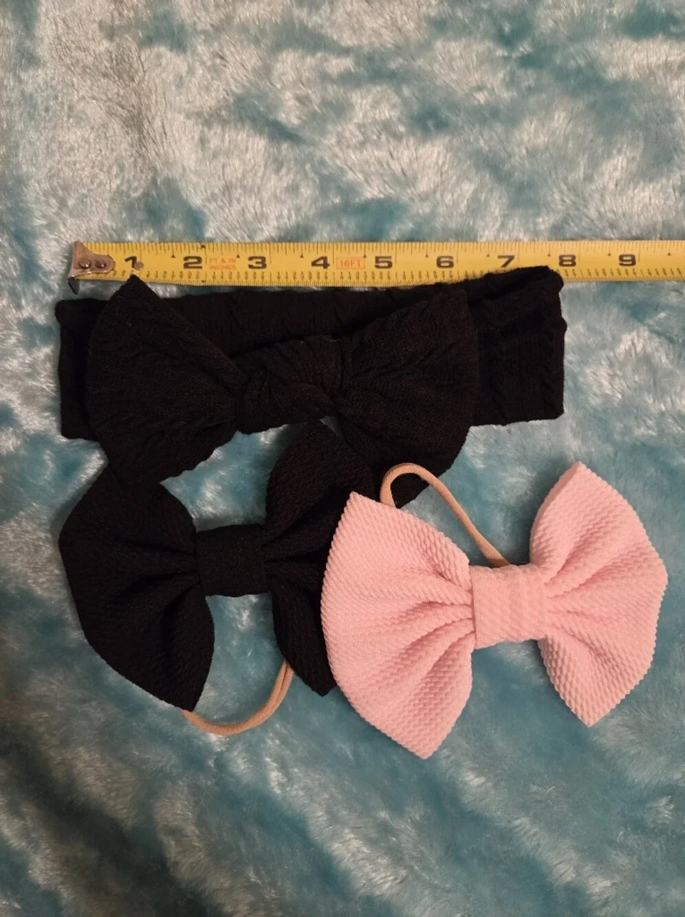 Kids Bow Headbands - Black & Pink Stretch Fabric Bows